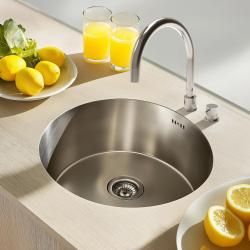 Ausmann Basic lavello rotondo in acciaio inossidabile montaggio sopra piano 43cm con sifone incluso 1208956999
