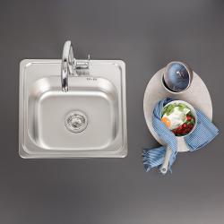 Ausmann Basic Lavello in acciaio inossidabile montaggio sopra piano 48x48 cm con foro per rubinetto e sifone incluso 1208957000