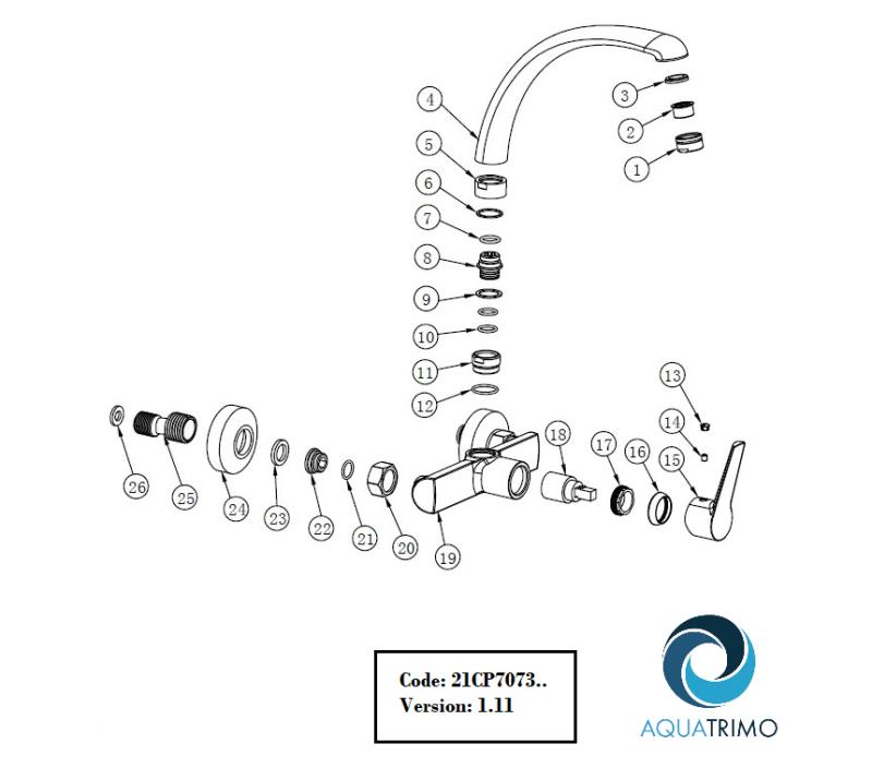 AquaTrimo Chopin Rubinetto da cucina a parete con beccuccio superiore cromato 21CP7073CM