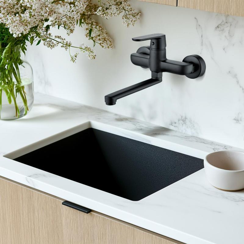 AquaTrimo Chopin Rubinetto a parete nero con beccuccio inferiore da 235mm 21CP7075SW