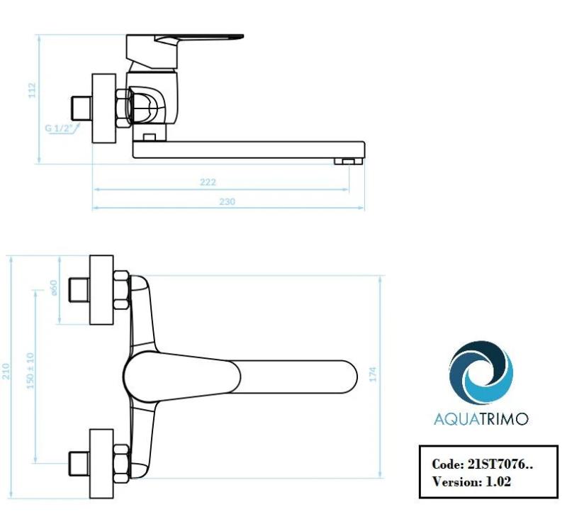 AquaTrimo Schubert rubinetto da cucina a parete monocomando cromato 21ST7076CM