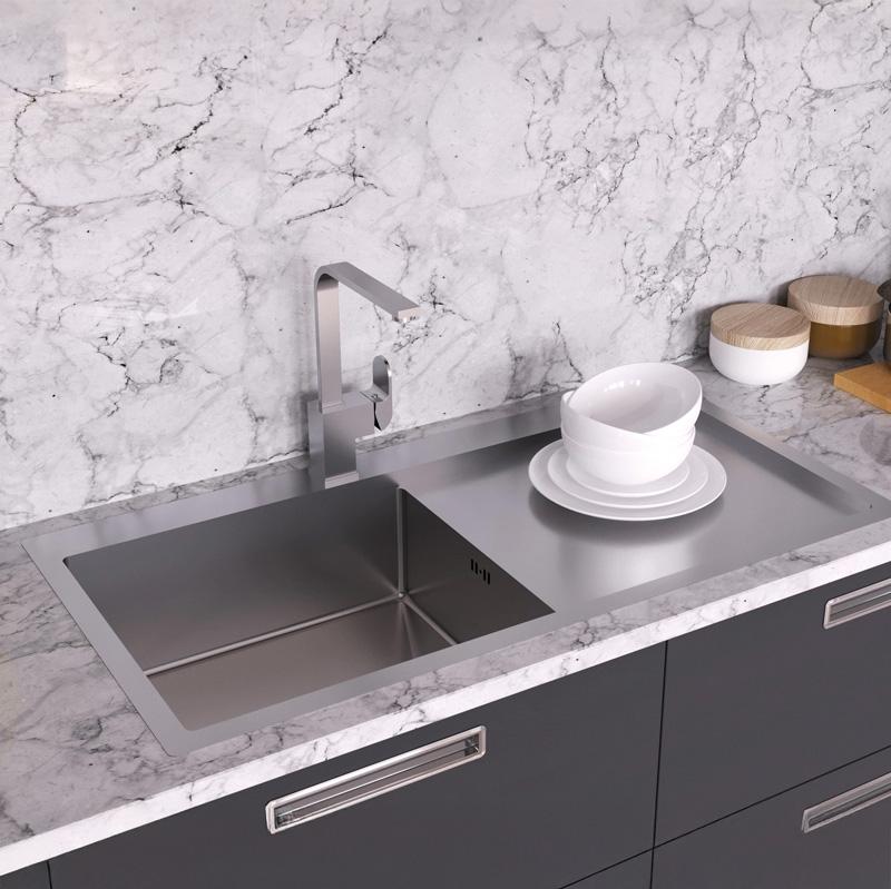 Ausmann Oder Blue lavello grande in acciaio inossidabile 100x51cm montaggio a filo e sopra il piano con scolapiatti 1208957124 - Productafbeelding 2
