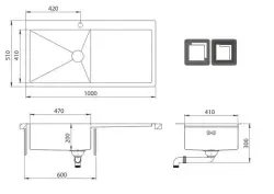 Ausmann Oder Blue lavello grande in acciaio inossidabile 100x51cm montaggio a filo e sopra il piano con scolapiatti 1208957124