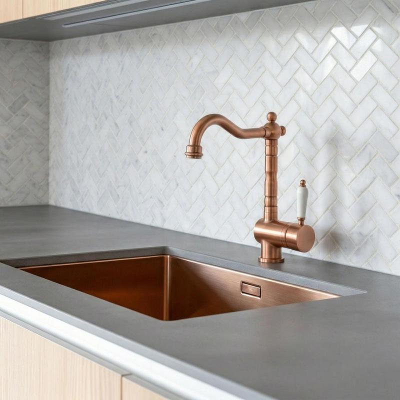 Edward rubinetto da cucina nostalgico con beccuccio girevole Rame classico 1208957130