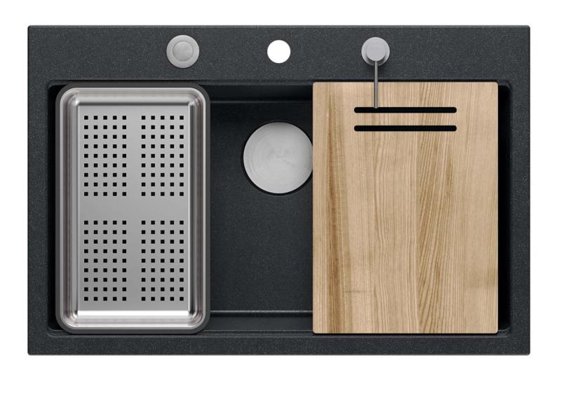 Quadro lavello grande in granito nero opaco hard rock 76x50 cm inclusi accessori 1208957201