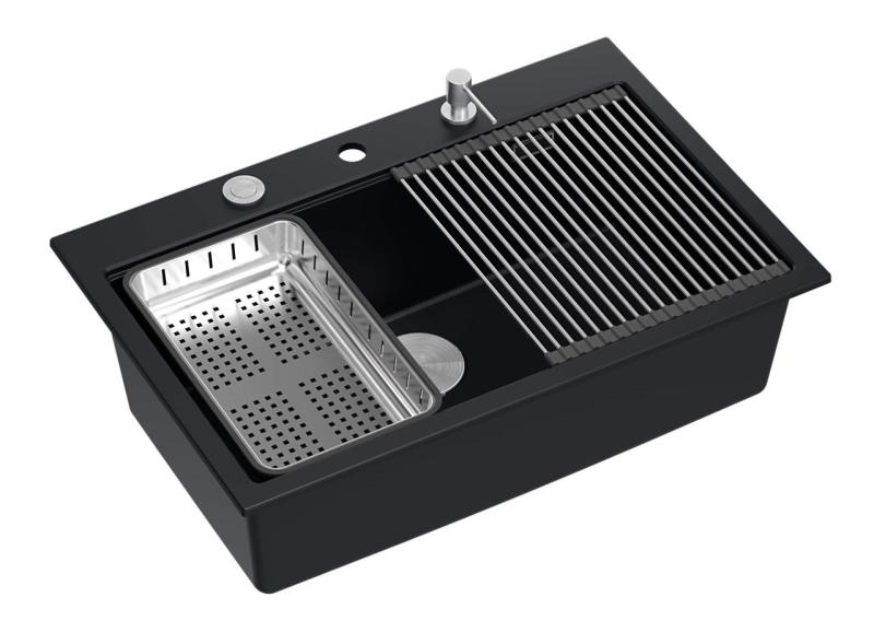 Quadro lavello grande in granito nero opaco hard rock 76x50 cm inclusi accessori 1208957201