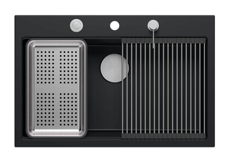 Quadro lavello grande in granito nero opaco hard rock 76x50 cm inclusi accessori 1208957201