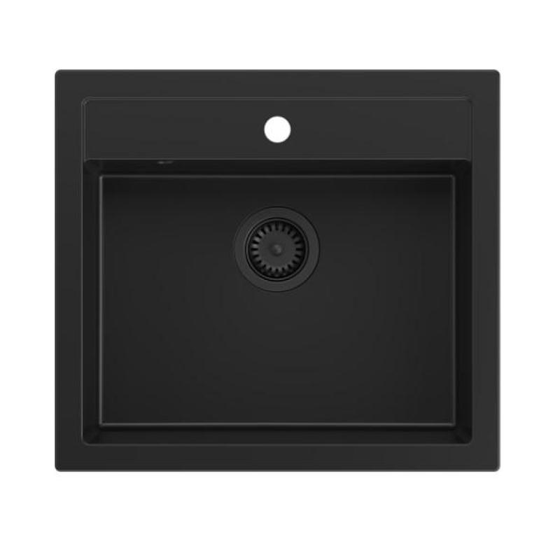 Quadri Farmhouse lavello in granito nero opaco 595x540mm montaggio a filo o sopra il piano 1208957208