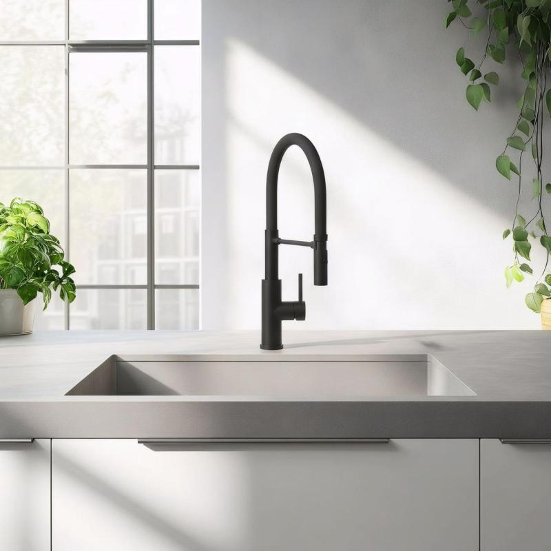 Quadri Chester Miscelatore da cucina con beccuccio flessibile e doccia a 2  getti nero opaco 1208957225