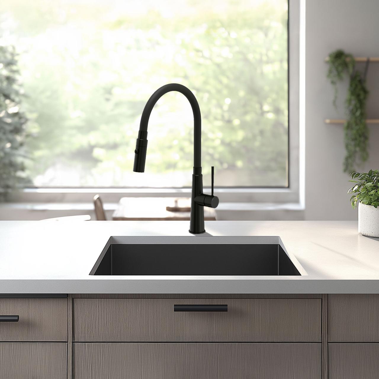 Quadri Preston Miscelatore da cucina nero opaco con beccuccio flessibile nero a 2 posizioni 1208957227 - Productafbeelding 2