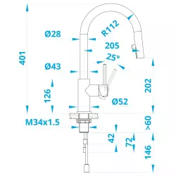 Caressi Miscelatore monocomando per cucina in acciaio inossidabile con doccia estraibile CA123I U ECO