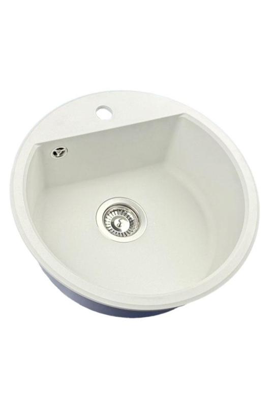 GraniteMy Bremen lavello rotondo in granito 43 cm bianco sopra piano o sottopiano con foro per rubinetto e tappo in acciaio inossidabile 1208957356