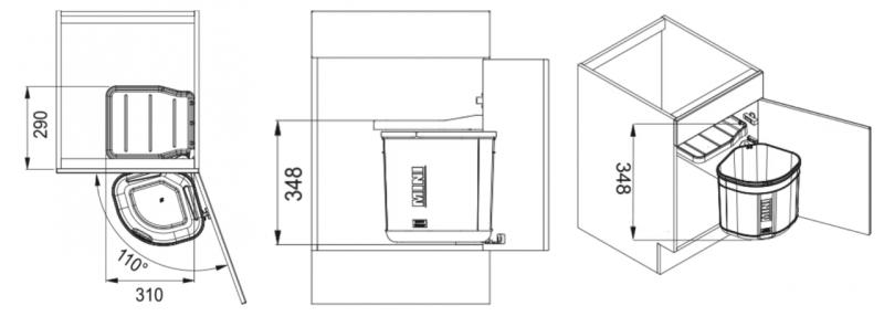 Franke Sorter Mini Sistema di raccolta differenziata dei rifiuti girevole sulla porta da 17 litri 1210176518