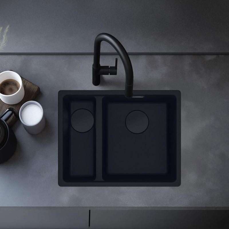 Franke Maris MRG 260/160-34-15 Fragranite edizione nera opaca lavello da incasso a filo piano grande vasca a destra