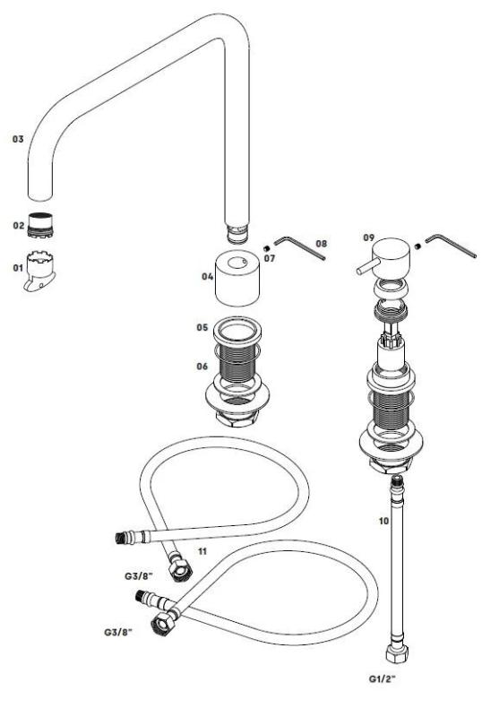 Waterevolution Flow miscelatore da cucina a 2 fori gun metal PVD T151HGME