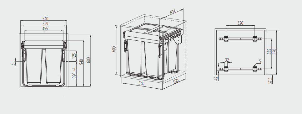 Garbi Carrier C-60-2-H Sistema di raccolta differenziata dei rifiuti con guide proprie e 2 contenitori 2 x 34 litri 1208957469