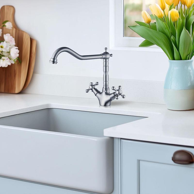 AquaTrimo Windsor rubinetto classico da cucina nostalgico con beccuccio angolare  acciaio inossidabile 21WS7531NM