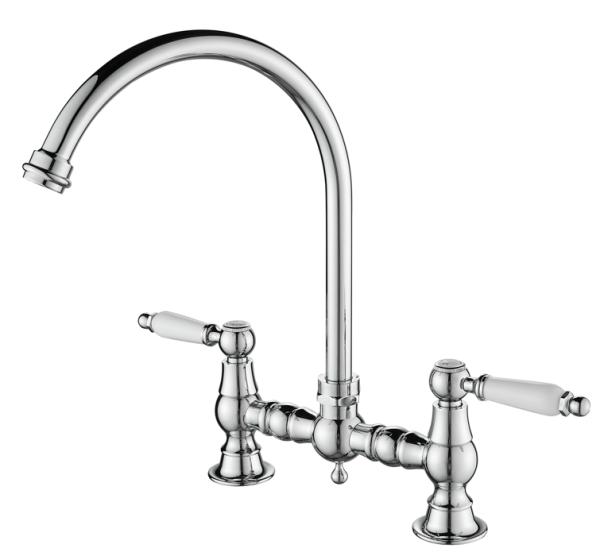 AquaTrimo CountryRubinetto da cucina classico a 2 fori a ponte nostalgico con beccuccio rotondo cromo 21CT7655CM