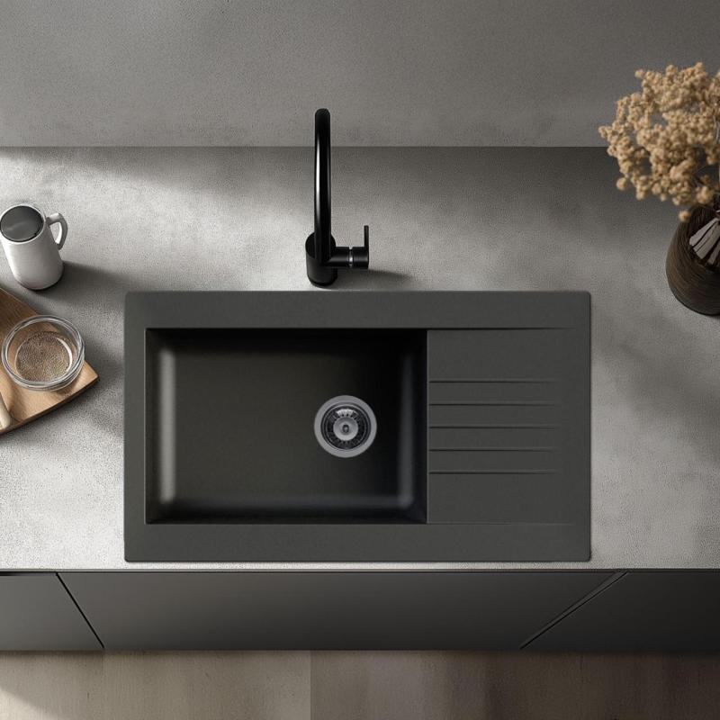 Ausmann Fibre Lavello nero con scolapiatti reversibile montaggio sopra piano 86x50 cm 1208957665