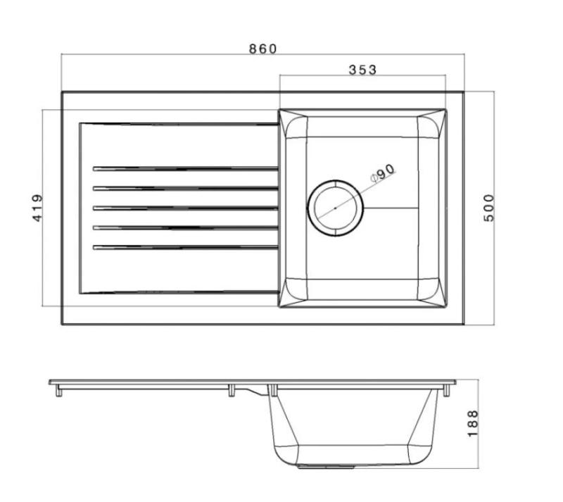 Ausmann Fibre Lavello nero con scolapiatti reversibile montaggio sopra piano 86x50 cm 1208957665