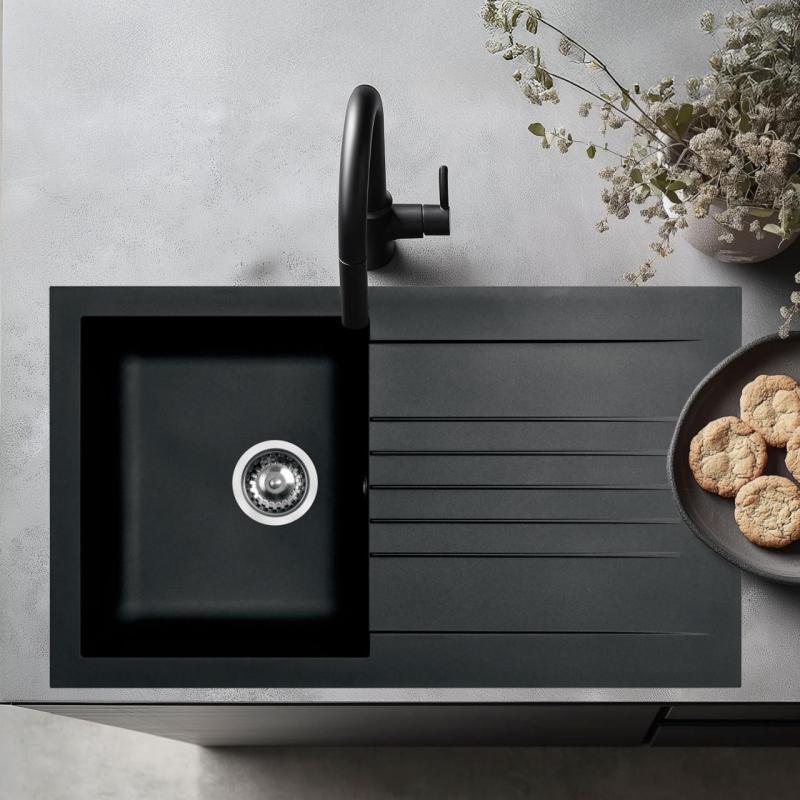 Ausmann Fibre Lavello nero con scolapiatti reversibile montaggio sopra piano 86x50 cm 1208957665