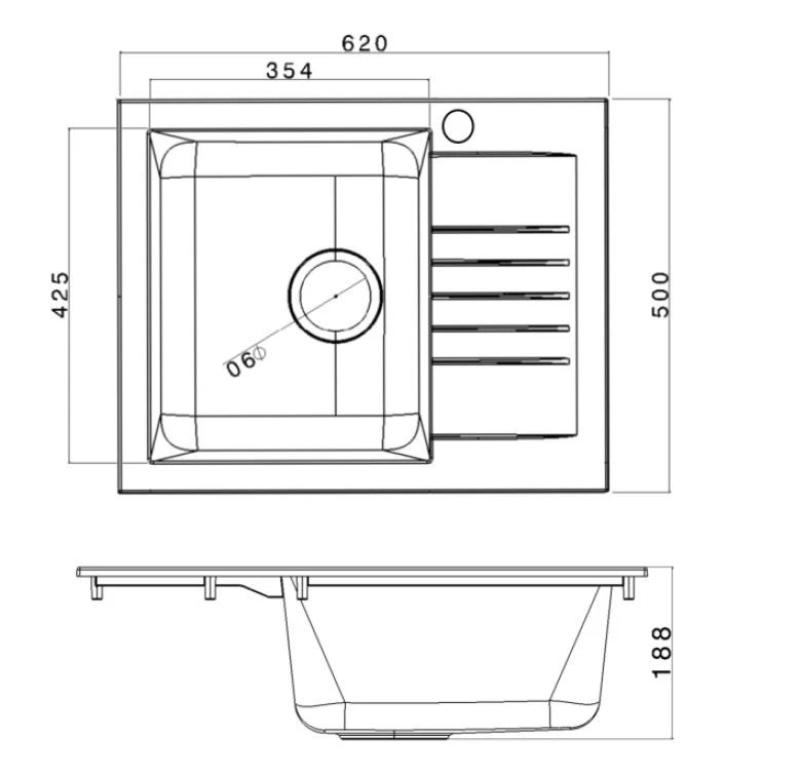 Ausmann Fibre Mini Lavello nero reversibile con scolapiatti montaggio sopra piano 62x50cm 1208957667