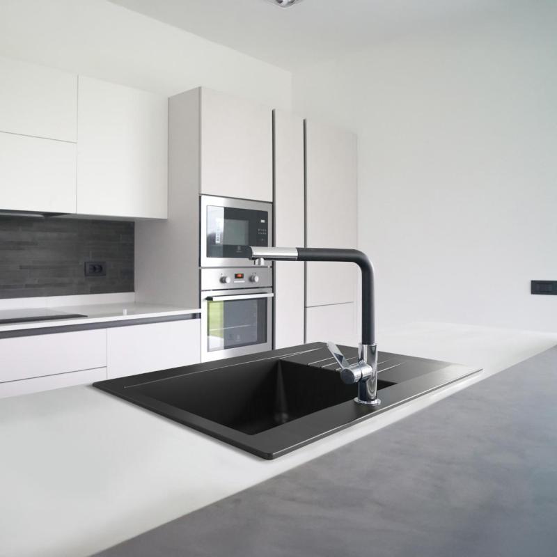 Ausmann Fibre Mini Lavello nero reversibile con scolapiatti montaggio sopra piano 62x50cm 1208957667