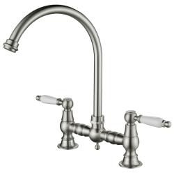 AquaTrimo Country 2 fori rubinetto da cucina classico nostalgico con beccuccio rotondo acciaio inossidabile 21CT7655NM