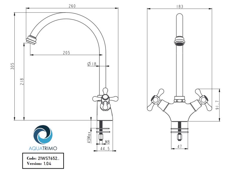 AquaTrimo Windsor rubinetto classico da cucina nostalgico con beccuccio rotondo acciaio inossidabile 21WS7652NM