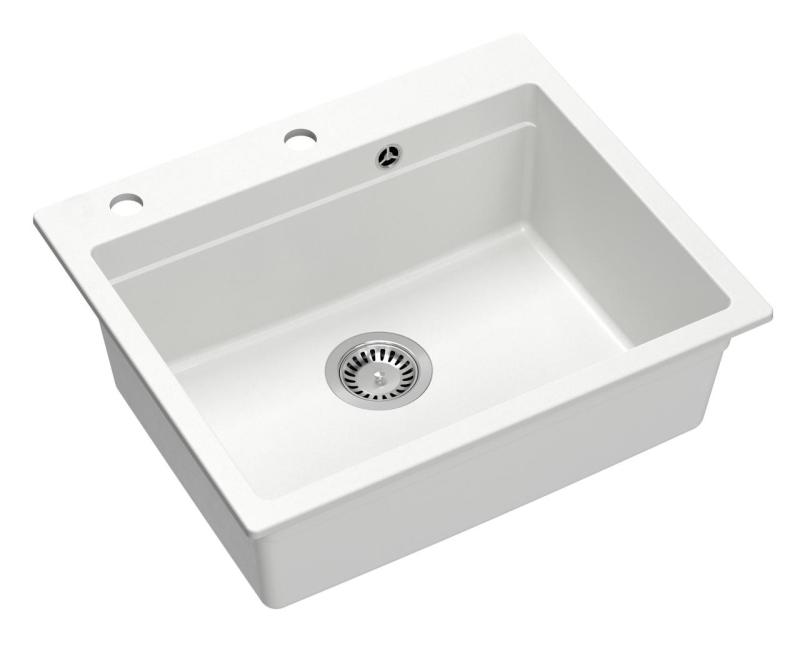 Lavello da incasso Quadri Durham in granito bianco 595x500 con dispenser di sapone, tagliere, tappetino rotolante, lavandino aggiuntivo e tappetino rotolante 1208957903