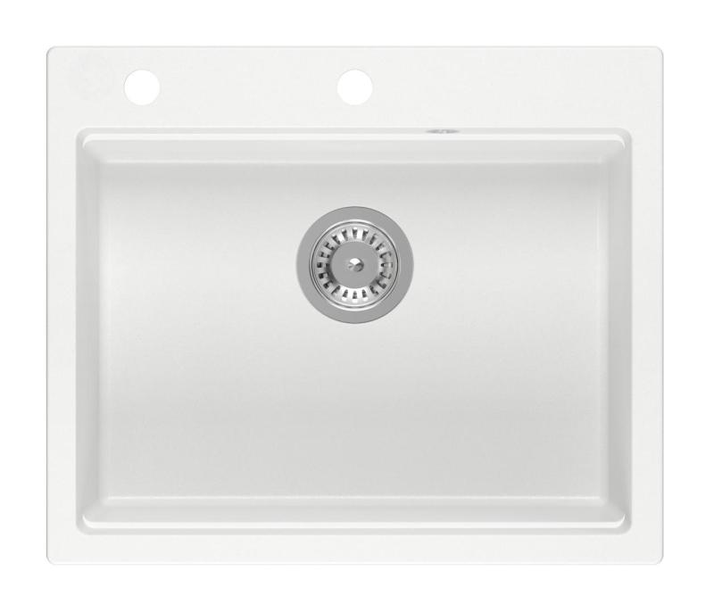 Lavello da incasso Quadri Durham in granito bianco 595x500 con dispenser di sapone, tagliere, tappetino rotolante, lavandino aggiuntivo e tappetino rotolante 1208957903