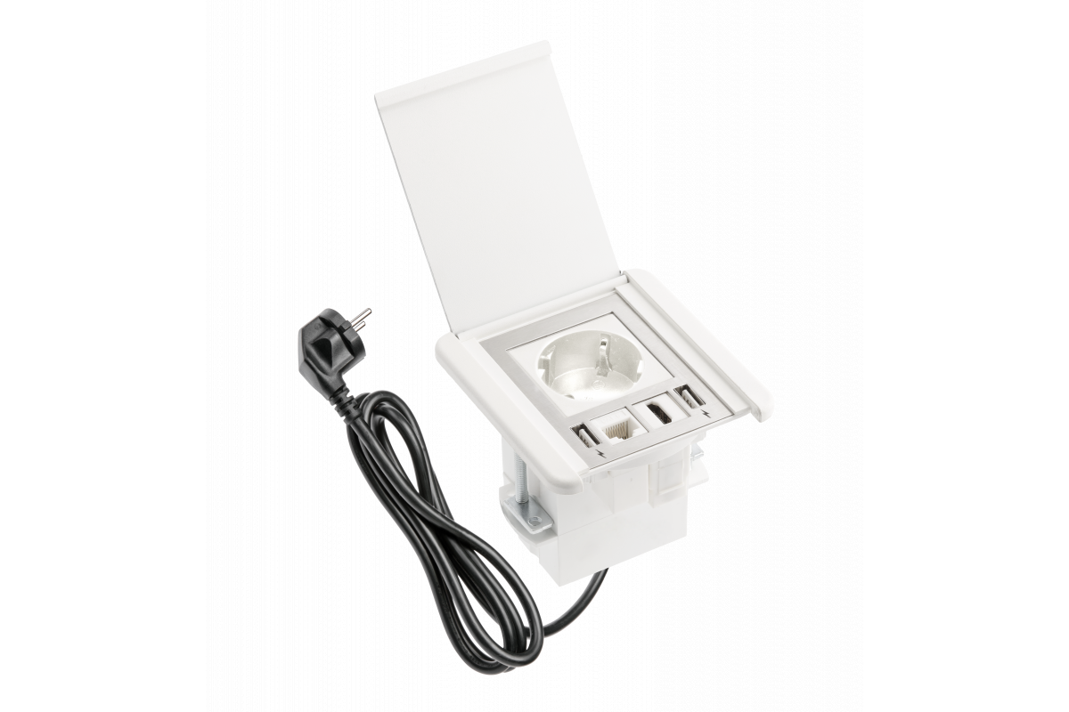 Indux Flip Presa da incasso bianca opaca con messa a terra e 2xUSB A, 1xRJ45 e connessione HDMI 1208957919