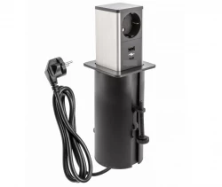 Indux Push Presa periferica nera estensibile con messa a terra e 1 x USB A e 1 x USB C con coperchio in acciaio inox 1208957930