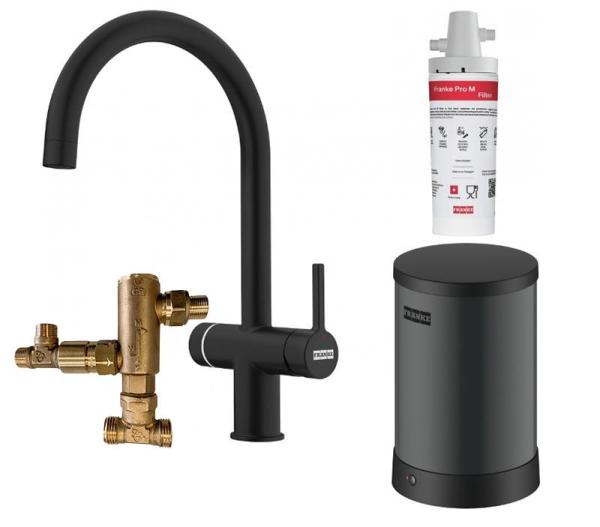 Franke Maris water hub, caldaia da 4L 3-in-1 con rubinetto elettronico per acqua bollente touch, nero opaco, con set di miscelazione water hub 1208957949