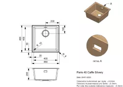 Reginox Paris 40 Lavello Regi-granito caffè 40x40 cm sopra il piano con tappetino arrotolabile e pulsante in acciaio inossidabile R36686