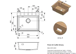 Reginox Paris 54 Lavandino Regi-granito caffè 60x50 cm montaggio sopra piano con foro per rubinetto tappetino arrotolabile e pulsante in acciaio inossidabile R36785