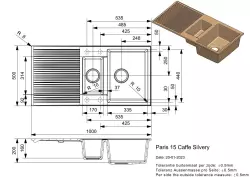 Reginox Paris 15 Lavello Regi-granito 1.5 caffè 100x50 cm sopra piano con tappetino arrotolabile e pulsante in acciaio inossidabile R36983