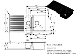 Reginox Paris 15 Regi-granito 1.5 lavello nero 100x50 cm sopra piano con tappetino arrotolabile e pulsante in acciaio inossidabile R37003