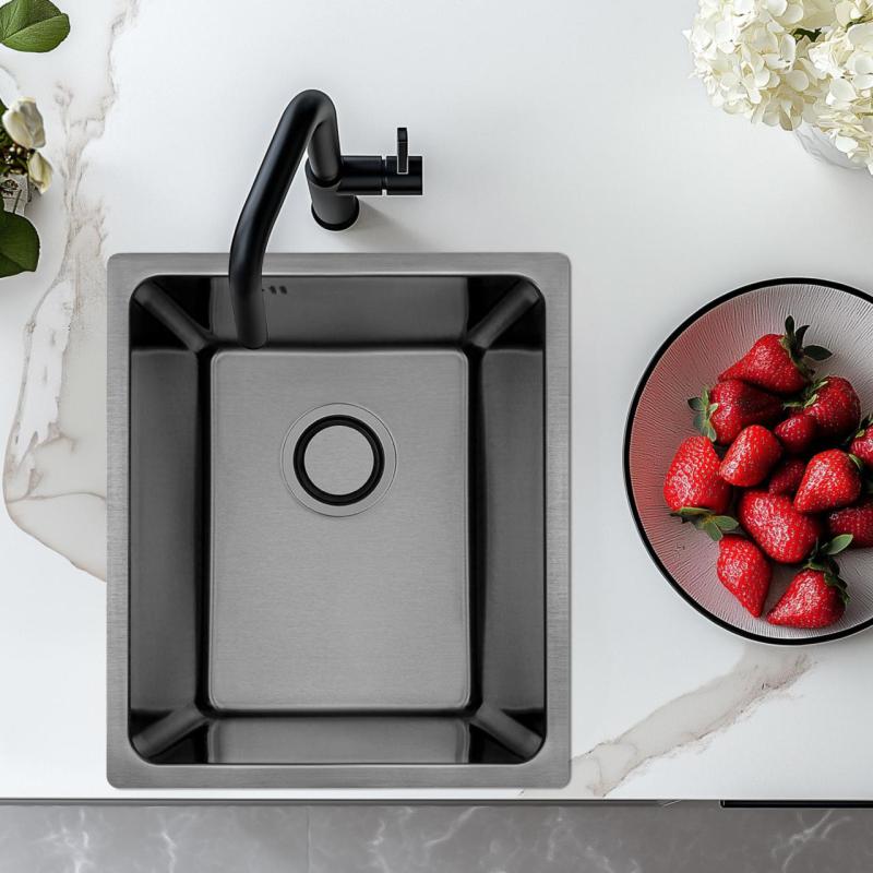 AquaDesign R25 Lavello in  acciaio montaggio a filo sopra e sotto piano colore gun metal 34x40cm 1208958205