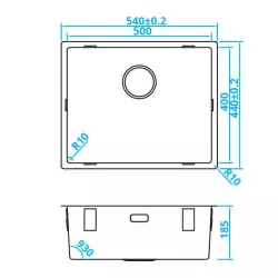 CARESSI Basic Line Lavello in acciaio inossidabile 50x40 con tappo integrato rinnovato CABLPP50R10