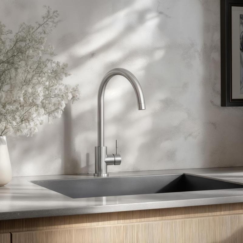 Ausmann Inox Round Rubinetto da cucina con beccuccio girevole completamente in acciaio inossidabile 1208958308