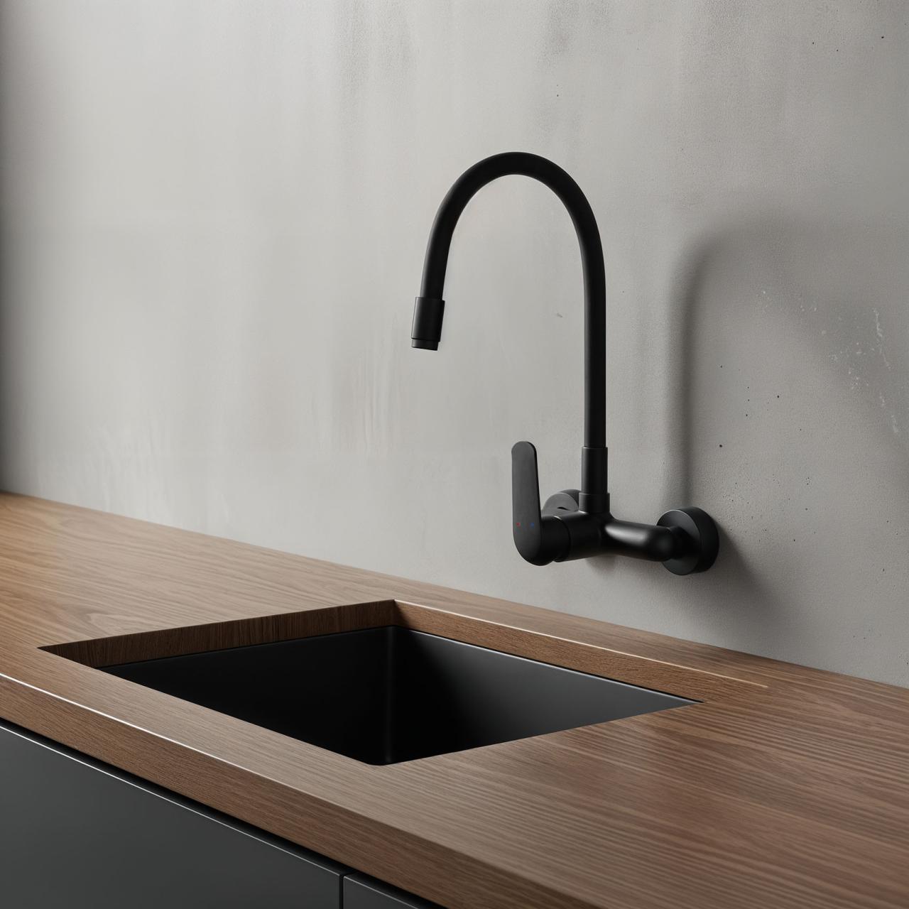Rubinetto da parete Aquatrimo Chopin con alto becco flessibile nero opaco 21CP8462SW - Productafbeelding 2