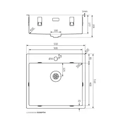 Lorreine serie SP Lavello in acciaio inossidabile 55x51 cm con foro per il rubinetto da banco 50SPTH