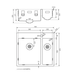 Lorreine serie SP lavello in acciaio inossidabile 56x51 cm con foro per rubinetto da banco 3415SPTH