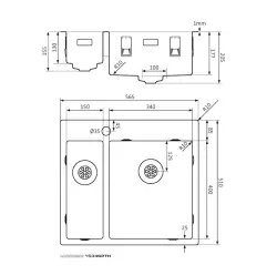 Lorreine serie SP lavello in acciaio inossidabile 56x51 cm con foro per rubinetto da banco 1534SPTH