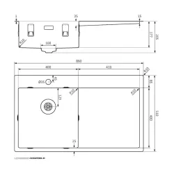 Lorreine SP serie Lavello in acciaio inossidabile 86x51 cm con foro per rubinetto da banco 40SPDB-R