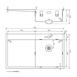 Lorreine serie SP lavello in acciaio inossidabile 86x51 cm con foro per rubinetto da banco 40SPDB-L