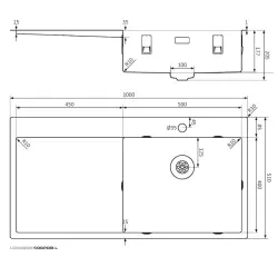 Lorreine serie SP Lavello in acciaio inossidabile 100x51 cm con foro per rubinetto da banco 50SPDB-L