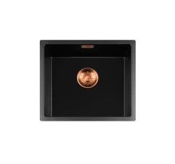 Lorreine serie BQ Lavello nero con montaggio sotto il piano 44x41cm con tappo in rame 40BQ37-FU-COPPER