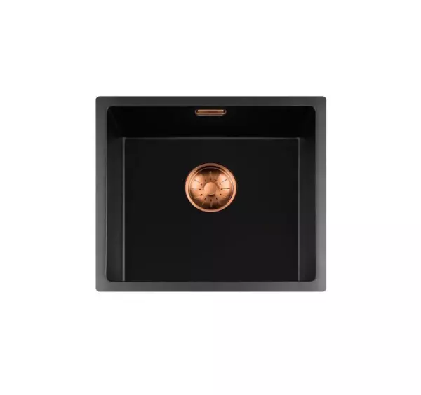 Lorreine serie BQ Lavello nero con montaggio sotto il piano 44x41cm con tappo in rame 40BQ37-FU-COPPER